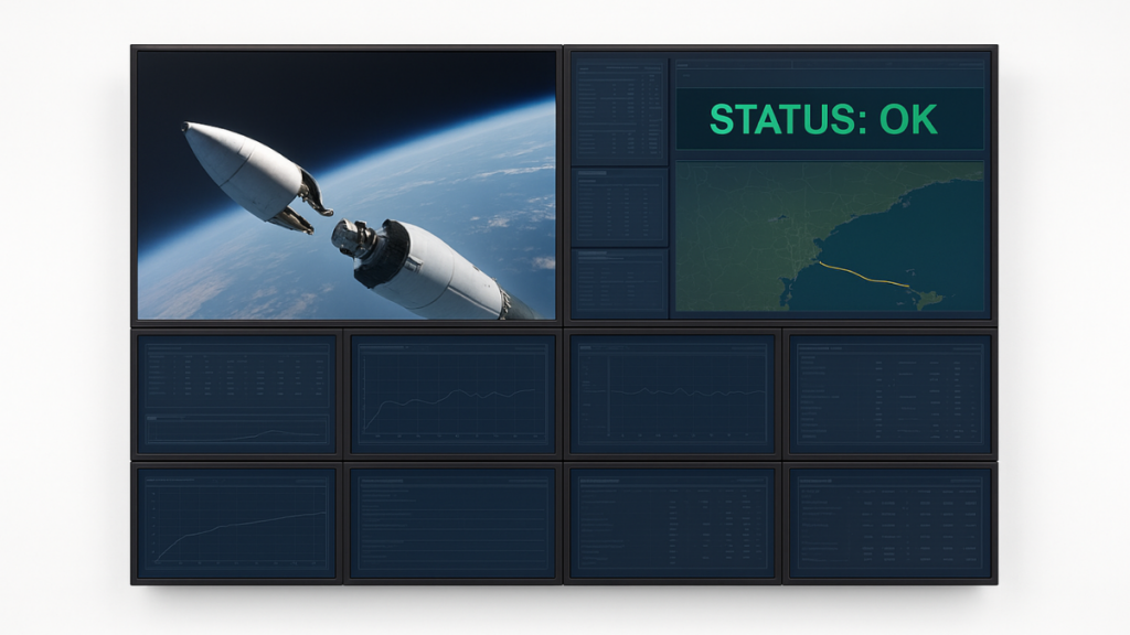 Mission control room with command and control systems for test ranges