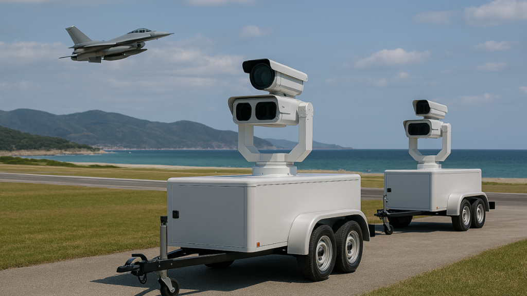 Electro-optical tracking system following an aircraft on a test range
